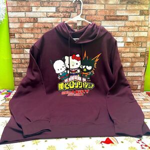 My Hero Academia And Hello Kitty Pullover Burgundy Hoodie 2XL